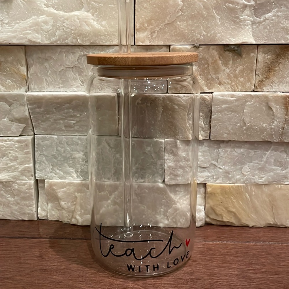 Teach with Love glass cup NEW